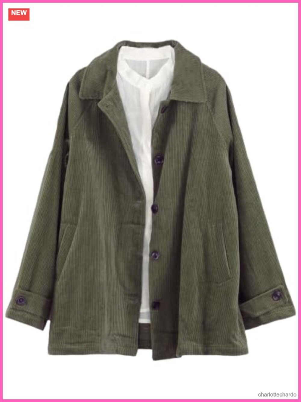 Women's Corduroy Jacket Button Down Long Sleeve Loose Fit Coat with Pockets